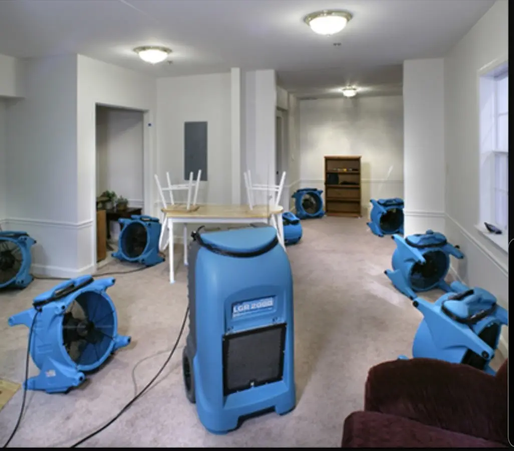Air movers and dehumidifier setup for Water Extraction & Removal in Oceano